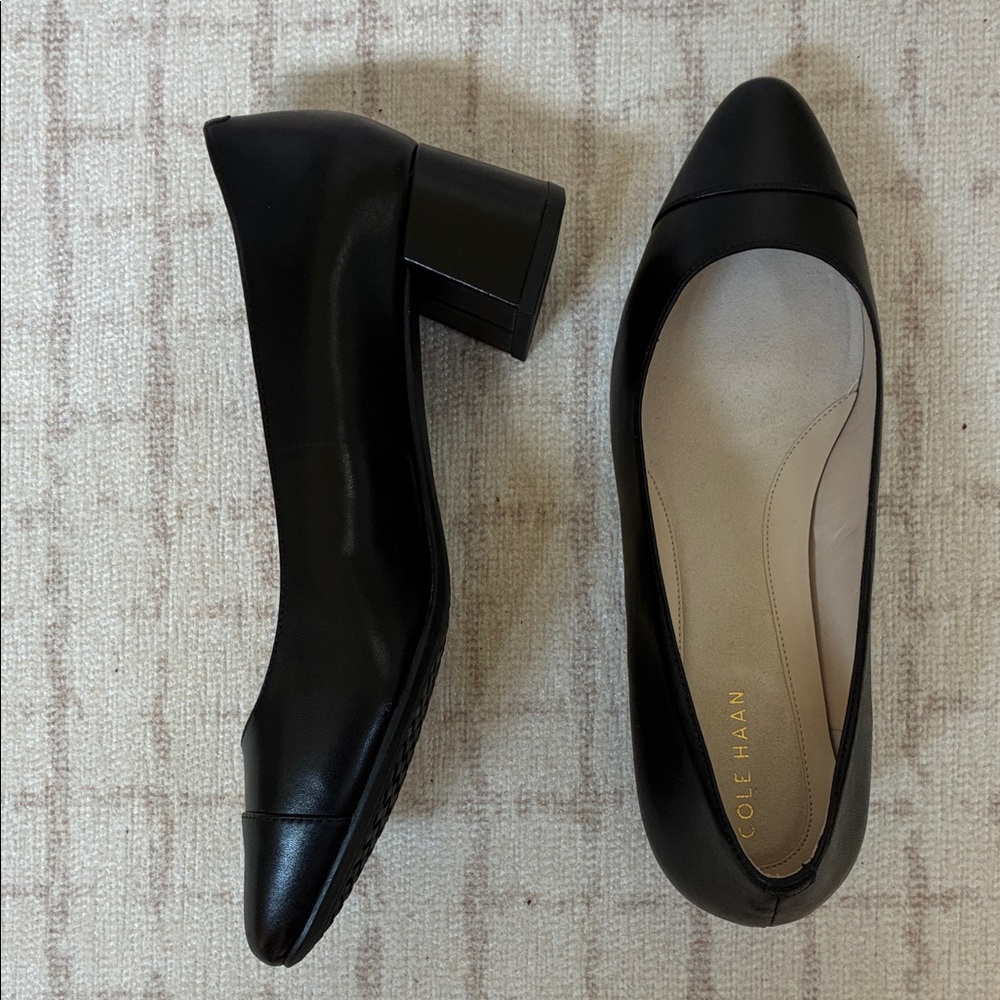 NEW Cole Haan Go-To 45 CM black capped toe block heels